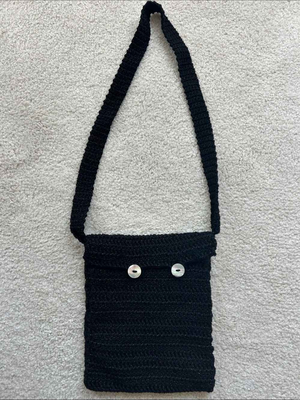 Black Crochet Crossbody Bag with Button Closure